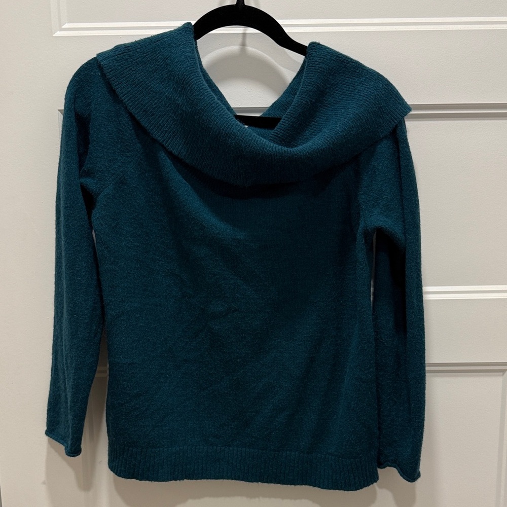 Anthropologie Cowl Neck Sweater Teal Knit Pullover Size Large
